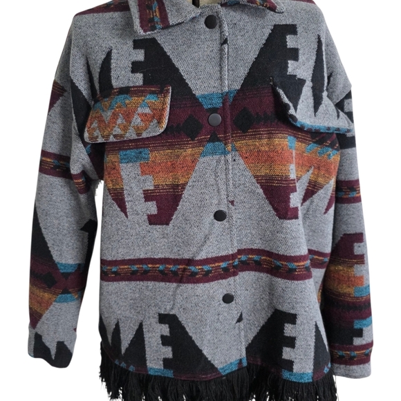 Lucky & Blessed Southwest Print Western Fringe Jacket, Size Small - Picture 4 of 9